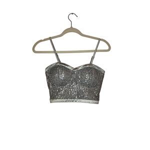 Madden NYC Silver Sequin Sweetheart Crop Top Size Small